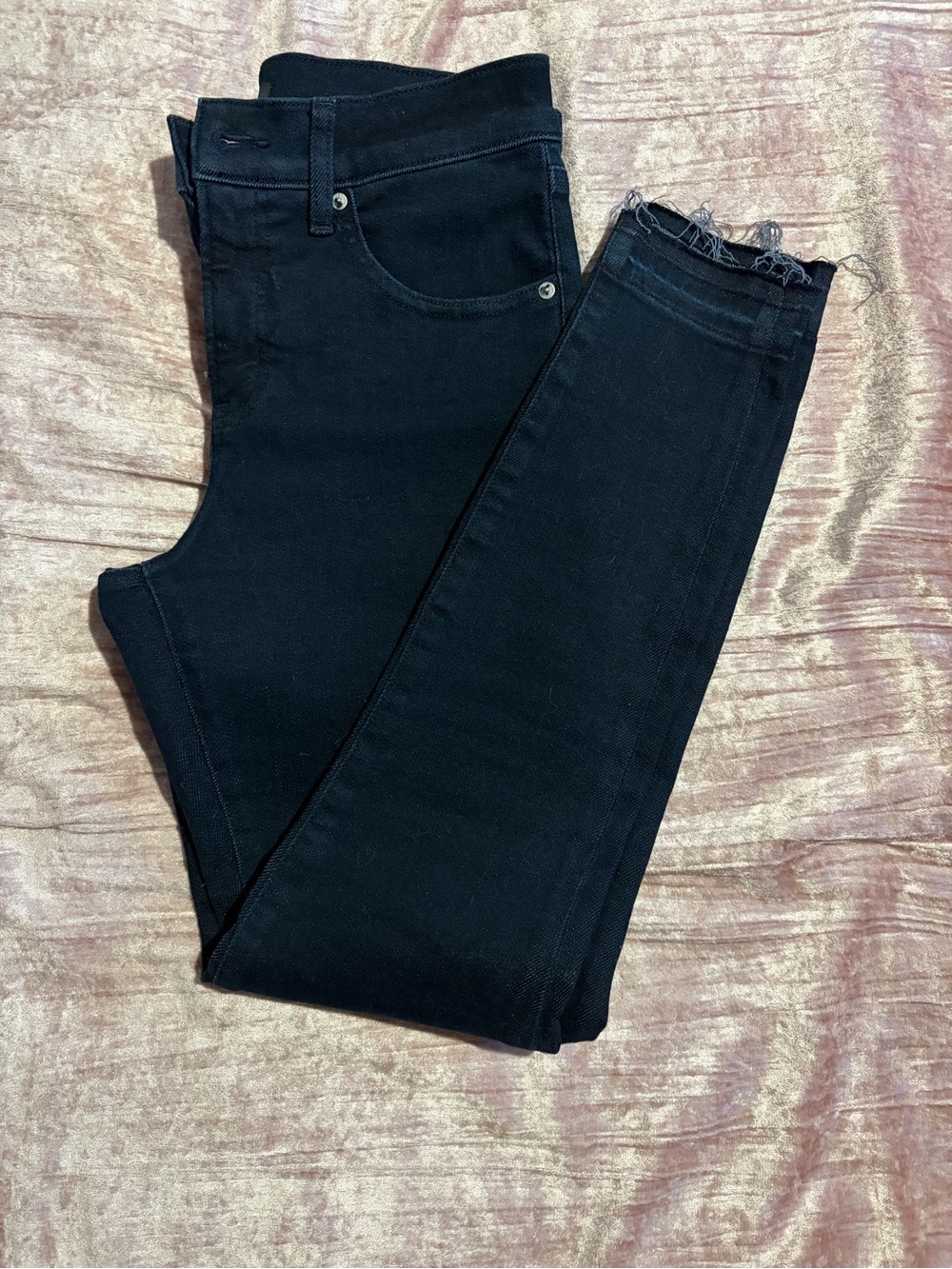 Express Black Skinny Jeans with Frayed Hem